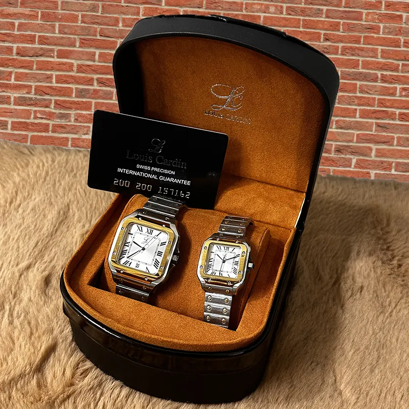 Louis Cardin Silver Dial Silver-tone Modern Couple Set- 1853G/8853L